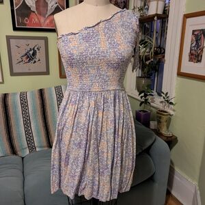 Japna Floral Pastel Asymmetrical Mini Dress - Lavender, Peach, Mint - Large